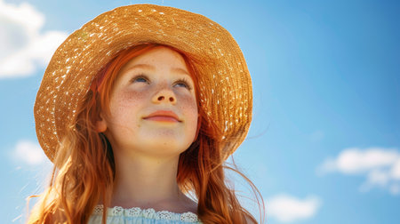 happy beautiful girl 7-9 years old. AI generatedの素材