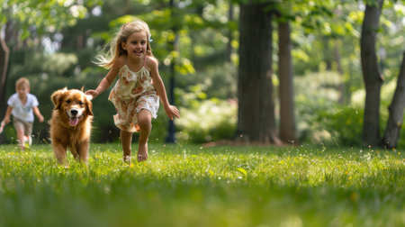cheerful happy multi ethnic children playing and having fun. AI generatedの素材