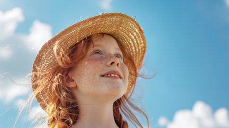 happy beautiful girl 7-9 years old. AI generatedの素材