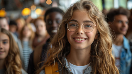 cheerful happy multi ethnic children playing and having fun. AI generatedの素材