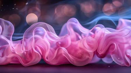 Vivid and richly textured abstract background featuring a cosmic blend of peach, gold and purple shades, resembling a nebula or galaxy, more light and pearl texture. AI generatedの素材