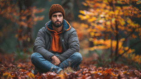 portrait of a handsome middle-aged man in casual clothes outdoors. AI generatedの素材