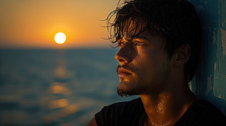 portrait of a handsome young man in casual clothes. AI generatedの素材