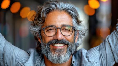 portrait of a handsome middle-aged man in casual clothes outdoors. AI generatedの素材