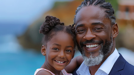 happy loving father hugging his little daughter. AI generatedの素材