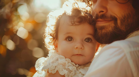 happy loving father hugging his little daughter. AI generatedの素材
