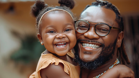 happy loving father hugging his little daughter. AI generatedの素材