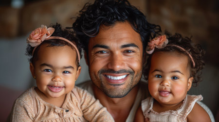 happy loving father hugging his little daughter. AI generatedの素材