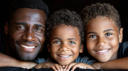 Happy father and son hugs. AI generatedの素材