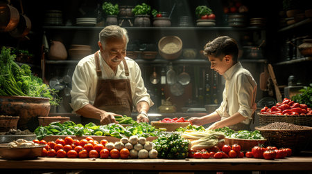 Happy father and son hugs. AI generatedの素材