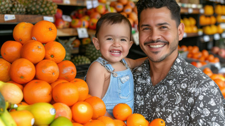 Happy father and son hugs. AI generatedの素材