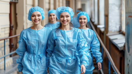 Happy young Team of medical workers in hospital. Unity conceptの素材