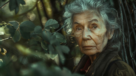 Portrait of smiling senior woman. AI generatedの素材