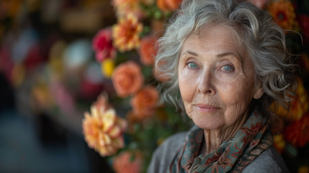 Portrait of smiling senior woman. AI generatedの素材