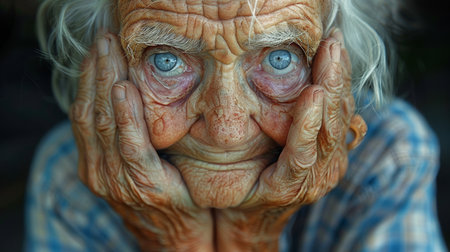 Portrait of smiling senior woman. AI generatedの素材