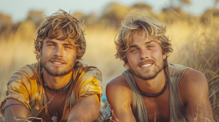 Two young man couple hugging each other. AI generatedの素材