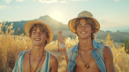 Two young man couple hugging each other. AI generatedの素材