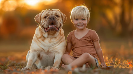 A joyful boy is sitting on the floor and laughing with his head tilted with curly hair and plump cheeks. Cute, happy and smiling little boy. AI generatedの素材