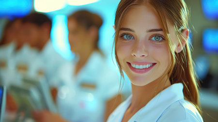 Beautiful natural girl smiling. portrait of a young womanの素材
