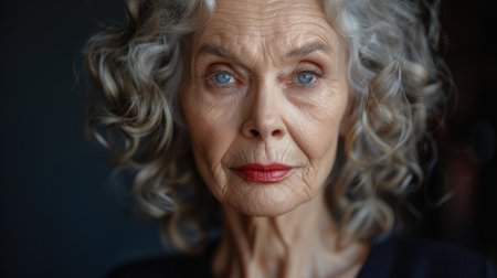 portrait of an elderly unhappy lonely woman of European type with short gray hairの素材