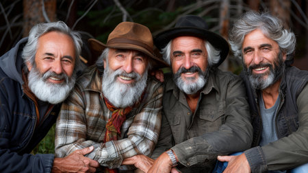 Overjoyed mature grey-haired Caucasian people have fun enjoy time together. happy elderly in living room, senior smiling and happy together to make activityの素材