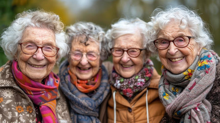 Overjoyed mature grey-haired Caucasian people have fun enjoy time together. happy elderly in living room, senior smiling and happy together to make activityの素材