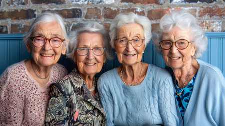 Overjoyed mature grey-haired Caucasian people have fun enjoy time together. happy elderly in living room, senior smiling and happy together to make activityの素材