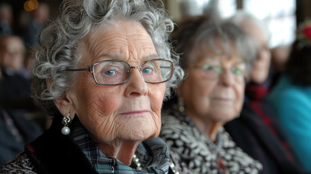 Overjoyed mature grey-haired Caucasian people have fun enjoy time together. happy elderly in living room, senior smiling and happy together to make activityの素材