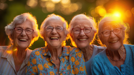 Overjoyed mature grey-haired Caucasian people have fun enjoy time together. happy elderly in living room, senior smiling and happy together to make activityの素材