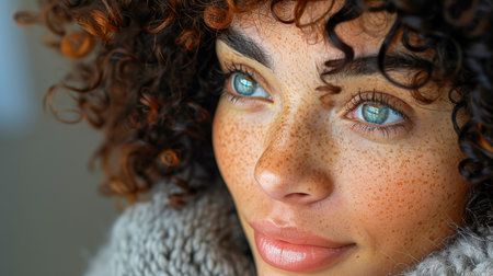 Beautiful natural girl smiling. portrait of a young womanの素材
