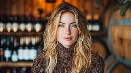 Middle age beautiful woman portrait cheerful happy people female caucasian looking at camera.の素材