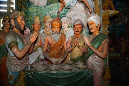 Balapitya Purana Viharay, Sri Lanka. 07.02.2023 Sri Pushparama temple interior. figures depicting entire history Buddha, starting from birth.の写真素材