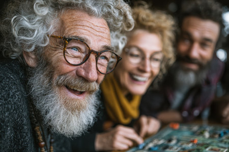 Group of friends is engaged in a board game night, sharing laughter and joy while showcasing their camaraderie and connection.の素材