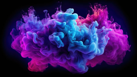 Neon blue and purple colorful smoke clouds. Generative AIの素材