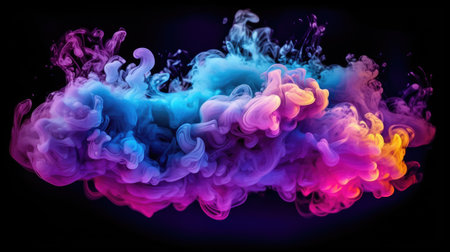 Neon blue and purple colorful smoke clouds. Generative AIの素材