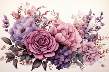 Illustration of beautiful vintage flowers on background ivory color. Floral backgroundの素材