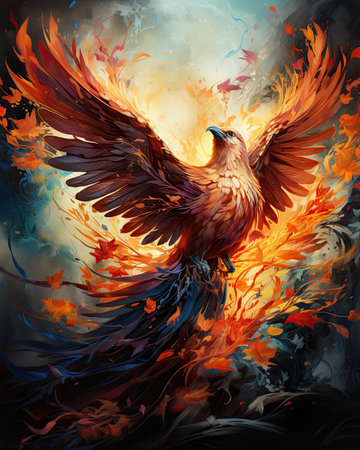 Phoenix bird watercolor illustrationの素材