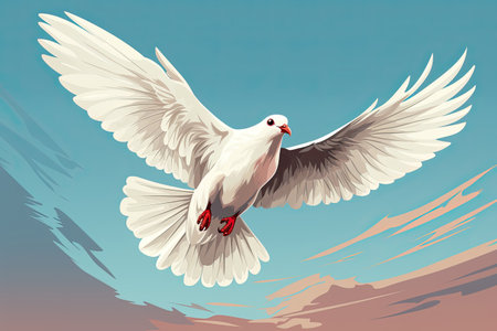White dove against the blue sky. Illustration in cartoon styleの素材