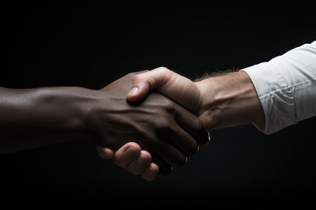 Friendly handshake of black and white menの素材
