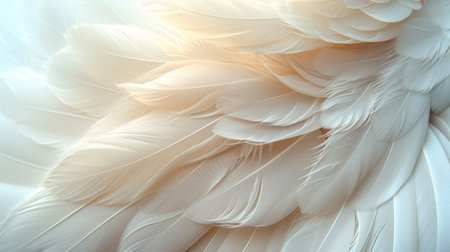Close-up of soft white and beige feathers in a delicate arrangementの素材