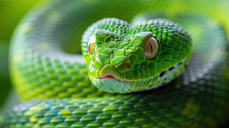 Close up of a green snake