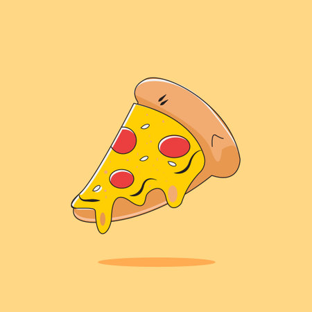 <p><strong>Pizza </strong>slice icon. Vector illustration of pizza slice isolated on yellow background</p>のイラスト素材