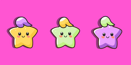 Cute kawaii star icon set. Vector illustration isolated on white background.のイラスト素材