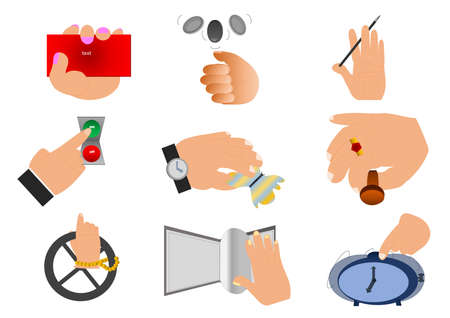 9 hands with different actions and symbols for being icons in business companies, commercial or simple life.のイラスト素材
