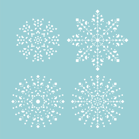 Set of  icons blue snowflakes or Mandala for christmas design decoration. Vector illustration.