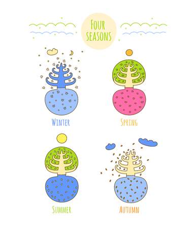 Four Seasons colorful Vector illustration on white background.のイラスト素材