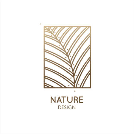 Outline emblem structure of leaf in rectangle. Vector abstract badge for design - natural product, flower shop, cosmetics, ecology concepts, health, spa, beauty salon and yogaのイラスト素材