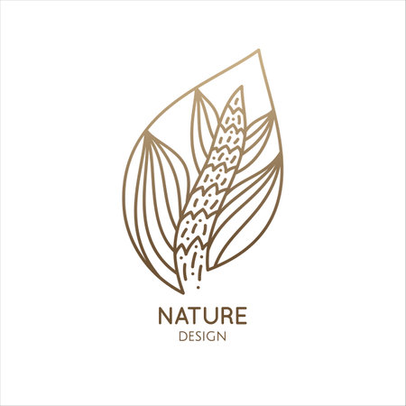 Tropical flower logo. Round emblem calla in linear style. Vector abstract badge for design of natural products, flower shop, cosmetics, ecology concepts, health, spa, yoga Center.のイラスト素材