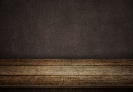 Wooden floor on dark wall in dark room background 3d illustration