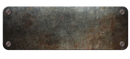 rustic metal plate with rivets, isolated on white background.3d illustrationの写真素材